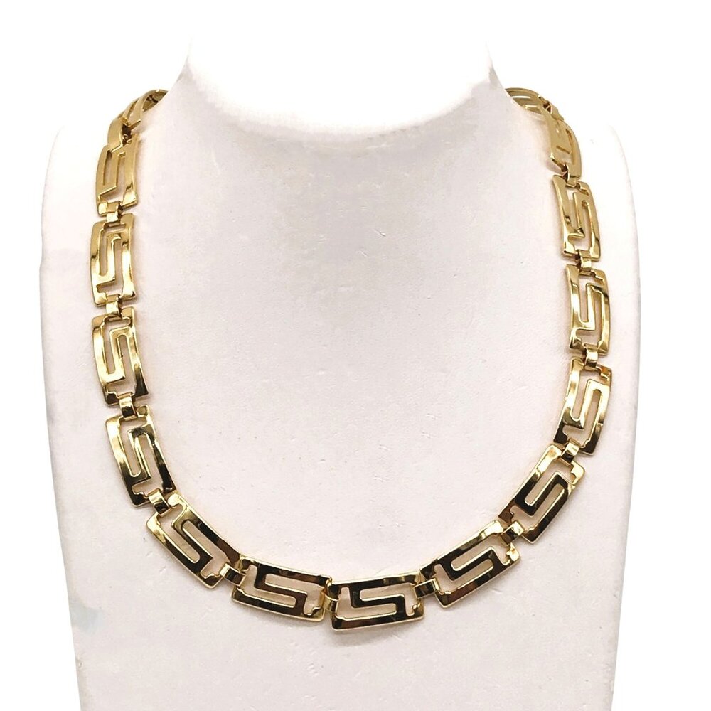MCM Greek Key Collar Necklace Link Gold Plated? Vintage Meander Infinity Retro
